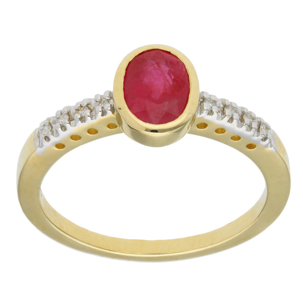 9ct Yellow Gold Ruby & Diamond Dress Ring-N