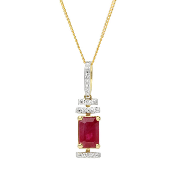 9ct Yellow Gold Ruby & Diamond Deco Pendant