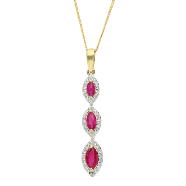 9ct Yellow Gold Diamond & 0.45ct Ruby Pendant