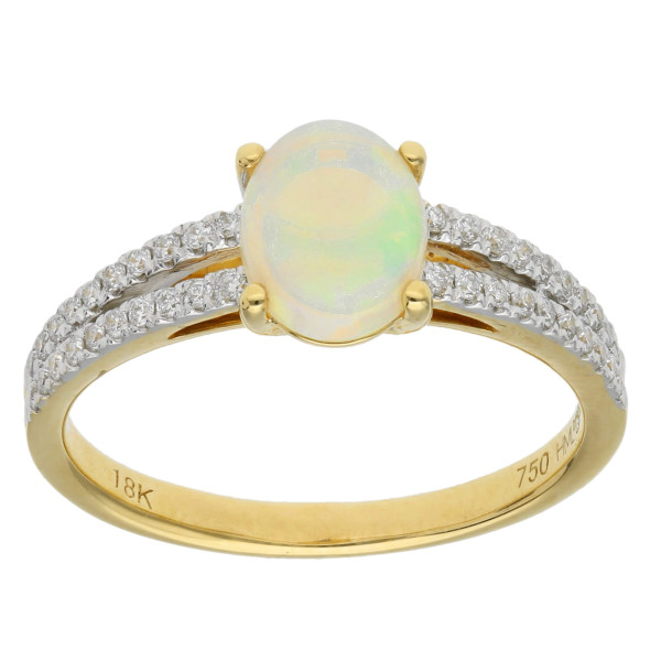 18ct Yellow Gold Opal & Diamond Fancy Oval Ring-N