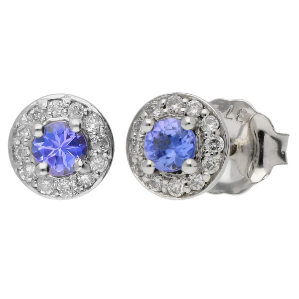 9ct White Gold 0.18ct Tanzanite & 0.12ct Diamond Cluster Earrings