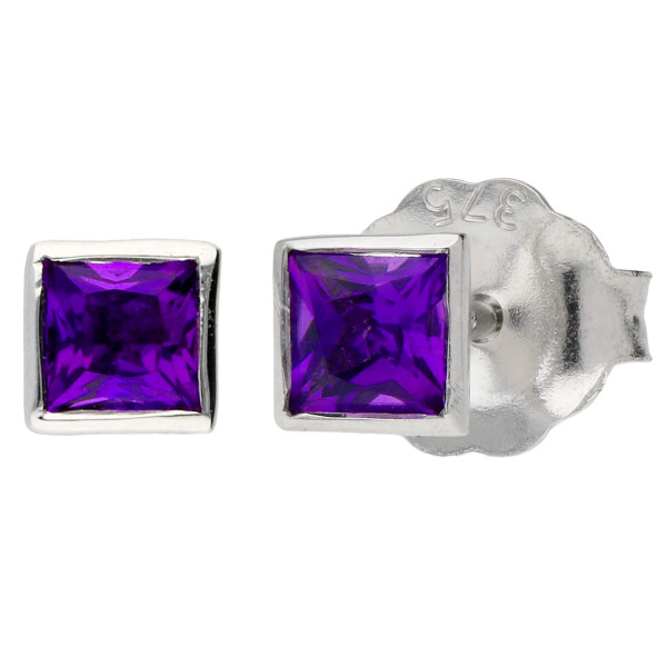 9ct White Gold 0.30ct Square Amethyst Solitaire Stud Earrings