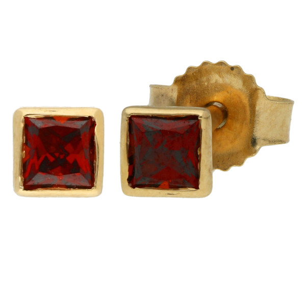 9ct Yellow Gold 0.40ct Square Garnet Solitaire Stud Earrings