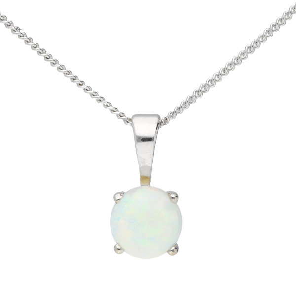 9ct White Gold 0.15ct Round Opal Solitaire Pendant