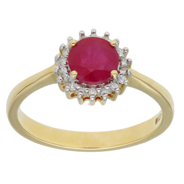 9ct Yellow Gold Ruby & Diamond Round Cluster Ring-N