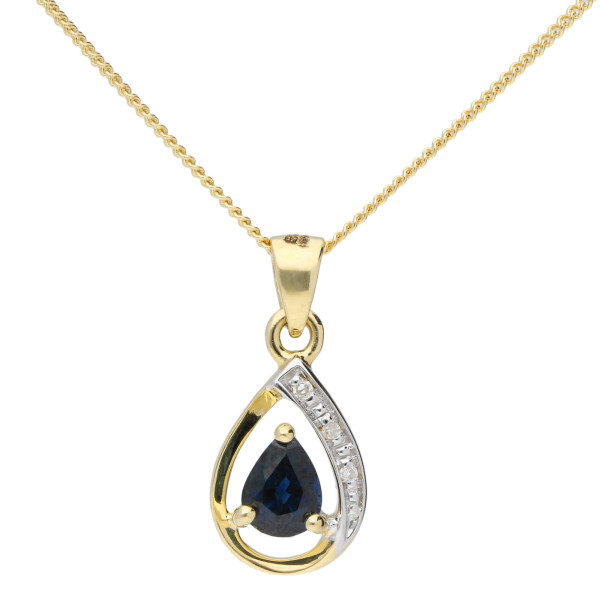 9ct Yellow Gold Diamond & 0.41ct Sapphire Pendant 