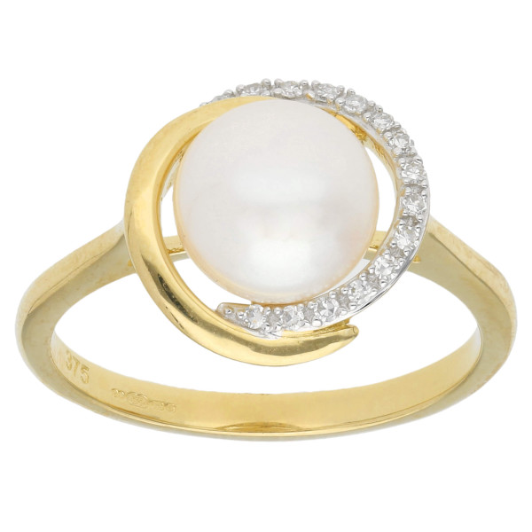 9ct Yellow Gold Freshwater Pearl & Diamond Fancy Ring-N