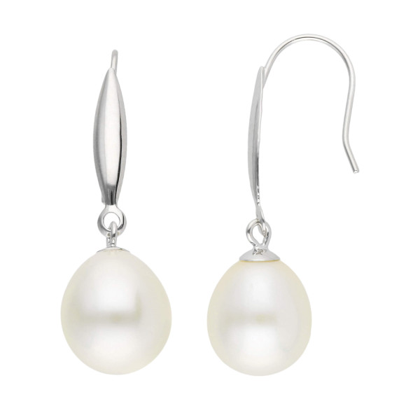 9ct White Gold Freshwater Pearl Drop Earrings