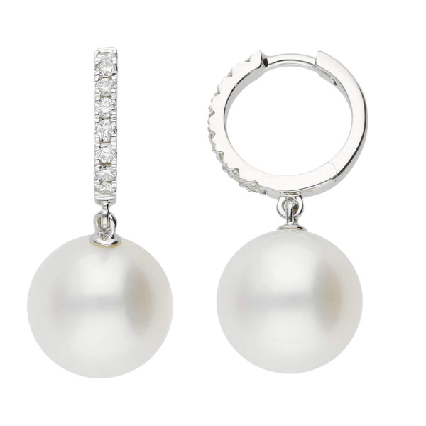 9ct White Gold Diamond & Pearl Earrings