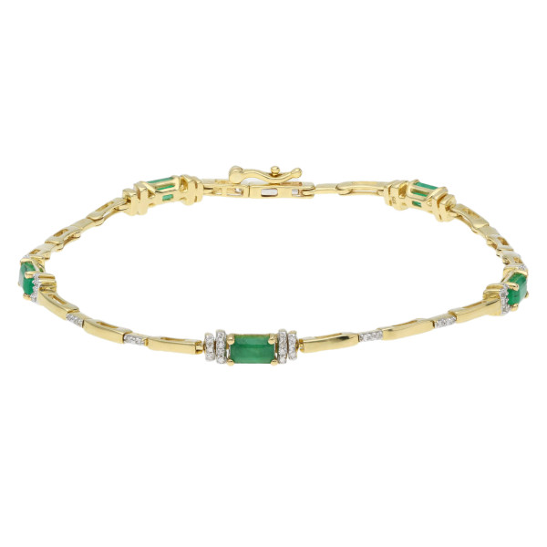 9ct Yellow Gold Diamond & Emerald Bracelet