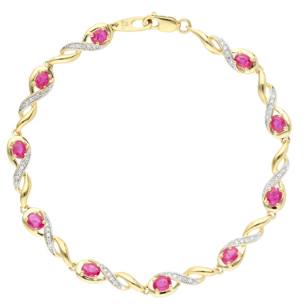 9ct Yellow Gold Diamond & Ruby Bracelet