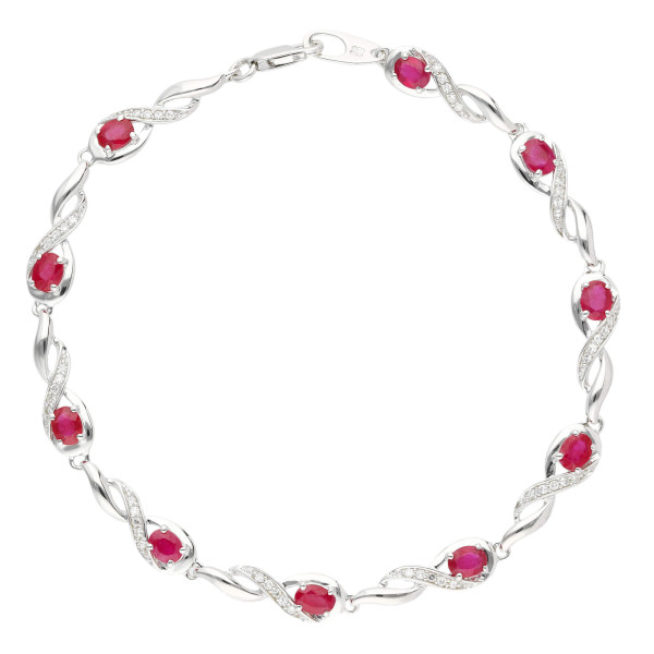 9ct White Gold Diamond & Ruby Bracelet