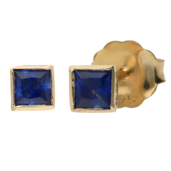 9ct Gold Square Cut 0.30ct Sapphire Stud Earrings