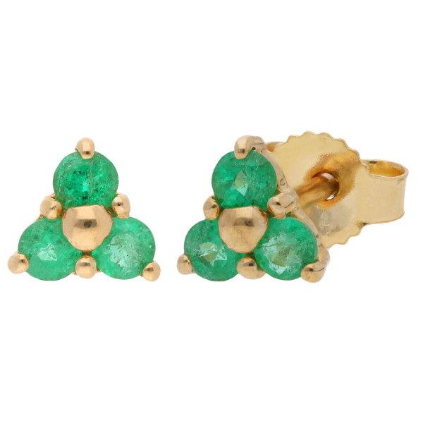 9ct Yellow Gold 0.17ct Emerald Trefoil Cluster Earrings