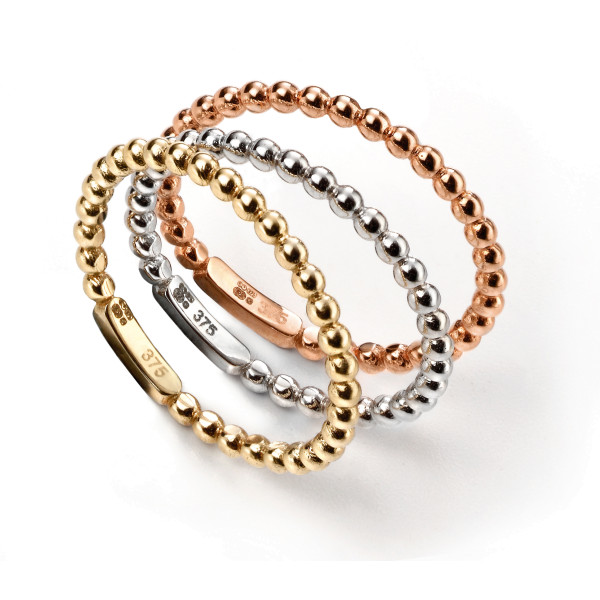 9ct Rose White & Yellow Gold Stacking Rings
