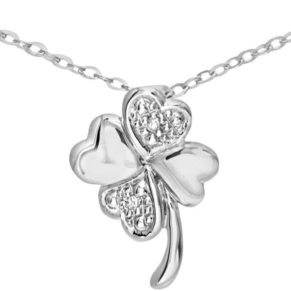 9ct White Gold & Diamond Four Leaf Clover Pendant