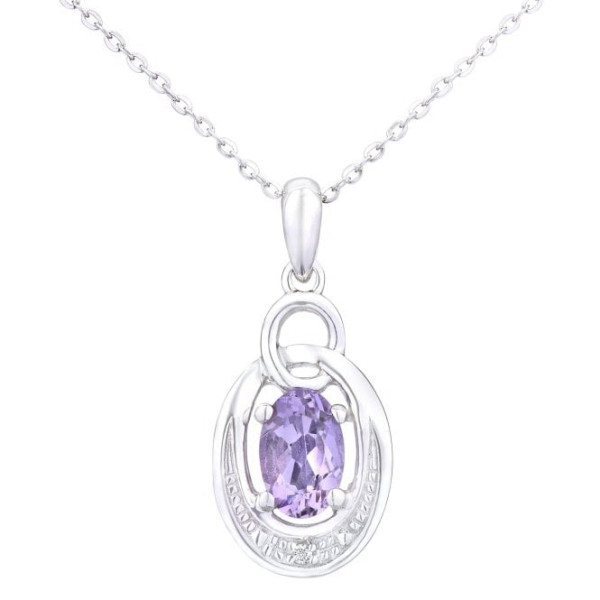 9ct White Gold Diamond & 0.35ct Amethyst Pendant