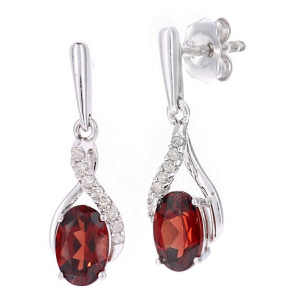 9ct White Gold Diamond & 1.00ct Garnet Earrings