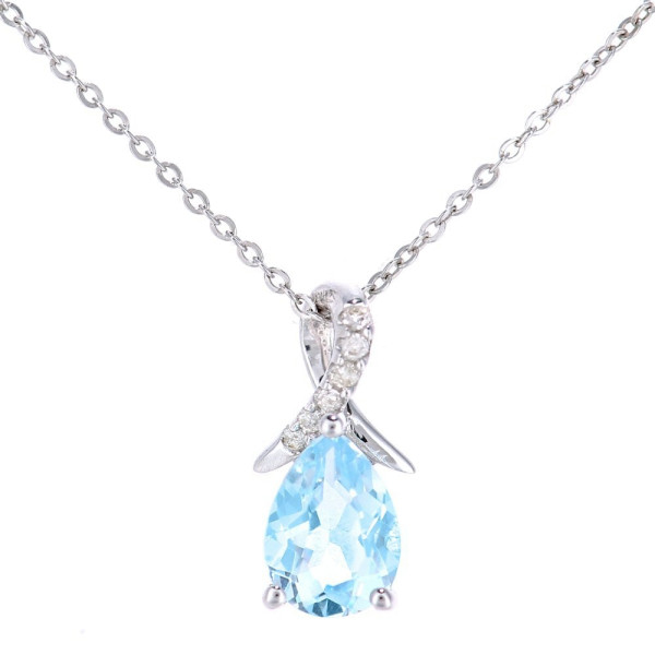 9ct White Gold Diamond & 0.65ct Sky Blue Topaz Pendant