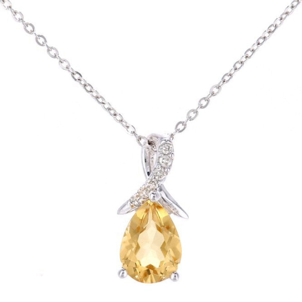 9ct White Gold Diamond & 0.50ct Citrine Pendant