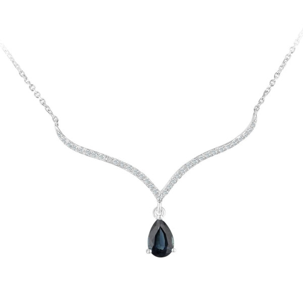9ct White Gold Diamond & 0.40ct Sapphire Necklace