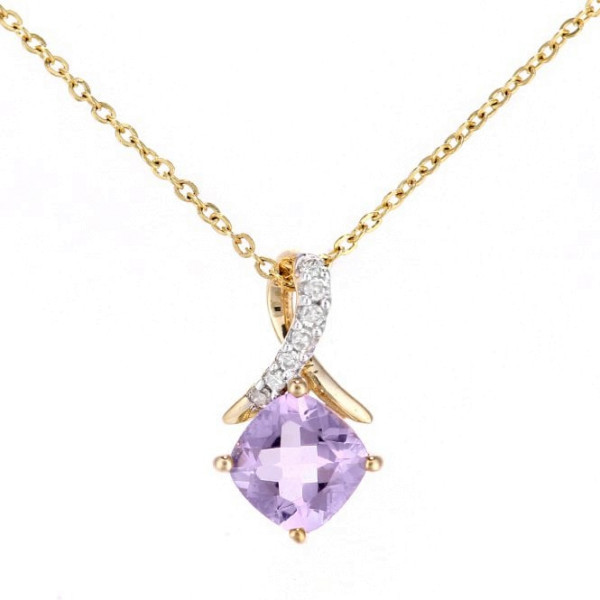 9ct Yellow Gold Diamond & 0.50ct Amethyst Pendant