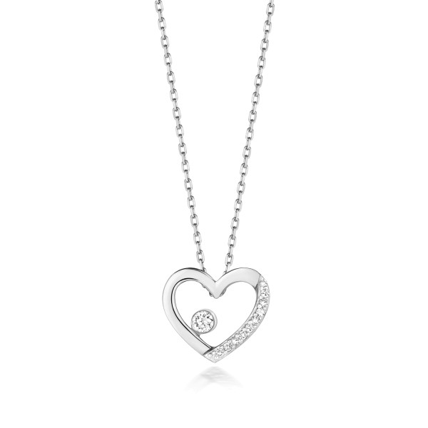 9ct White Gold Diamond Heart Necklace