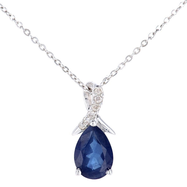 9ct White Gold Diamond & 0.80ct Sapphire Pendant