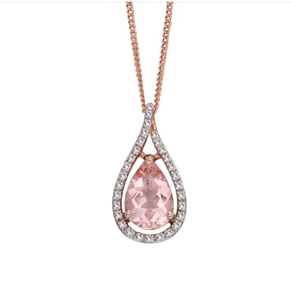 9ct Rose Gold Diamond & 1.00ct Morganite Pendant