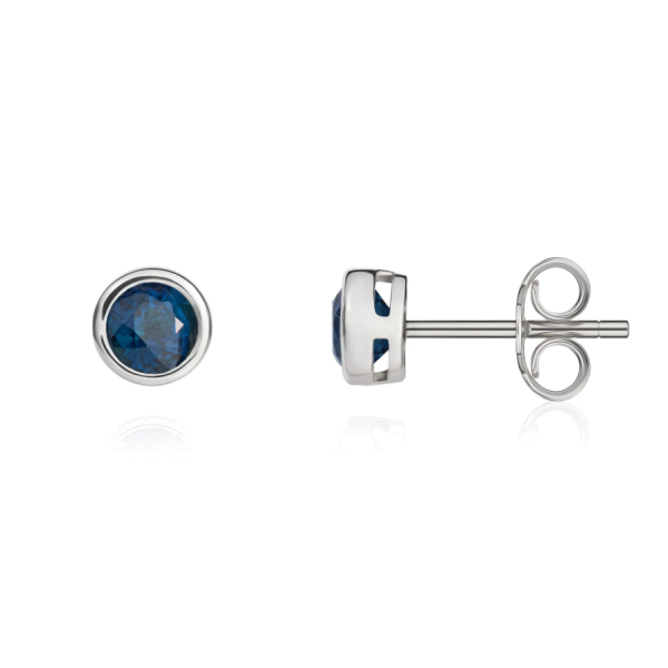 9ct White Gold 5mm Sapphire Solitaire Round Shape Stud Earrings