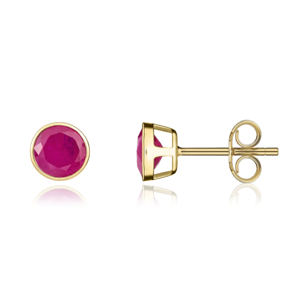 9ct Yellow Gold 5mm Ruby Solitaire Round Shape Stud Earrings