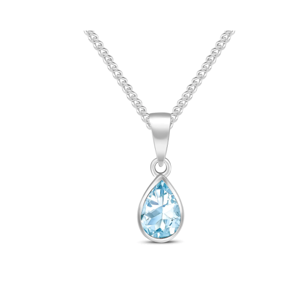 9ct White Gold 0.50ct Pear Aquamarine Solitaire Pendant