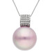 18ct White Gold 14mm Pink Cultured River Pearl & Diamond Pendant