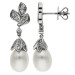 9ct White Gold Pearl & Diamond Floral Drop Earrings