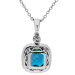 9ct White Gold London Blue Topaz & Diamond Halo Cluster Pendant