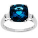 9ct White Gold London Blue Topaz Cushion Ring