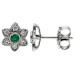 9ct White Gold Emerald & Diamond Flower Cluster Stud Earrings