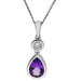 18ct White Gold Amethyst & Diamond Drop Pendant
