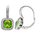 9ct White Gold Peridot & Diamond Cushion Halo Drop Earrings