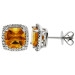 9ct White Gold Citrine & Diamond Cushion Stud Earrings