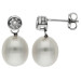 Sterling Silver White Cultured Pearl & CZ Drop Earrings