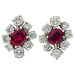 Certified 14ct White Gold Ruby & Diamond Cluster Earrings