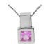 18ct White Gold Square Pink Sapphire Solitaire Pendant 
