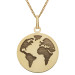 9ct Yellow Gold Engraved World Map Disc Pendant
