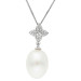 18ct White Gold Pearl & Diamond Flower Drop Pendant