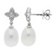 18ct White Gold Pearl & Diamond Flower Drop Earrings
