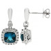 9ct White Gold London Blue Topaz & Diamond Cluster Drop Earrings