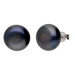 Silver 11mm Freshwater Black Button Pearl Earrings
