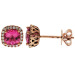 9ct Rose Gold Pink Tourmaline & Diamond Halo Stud Earrings