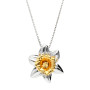 Silver & Yellow Gold Plated Daffodil Flower Pendant & Earrings Jewellery Set